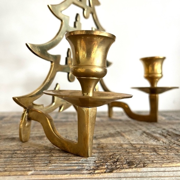 Brass Christmas Tree double candle holder - Picture 4 of 5